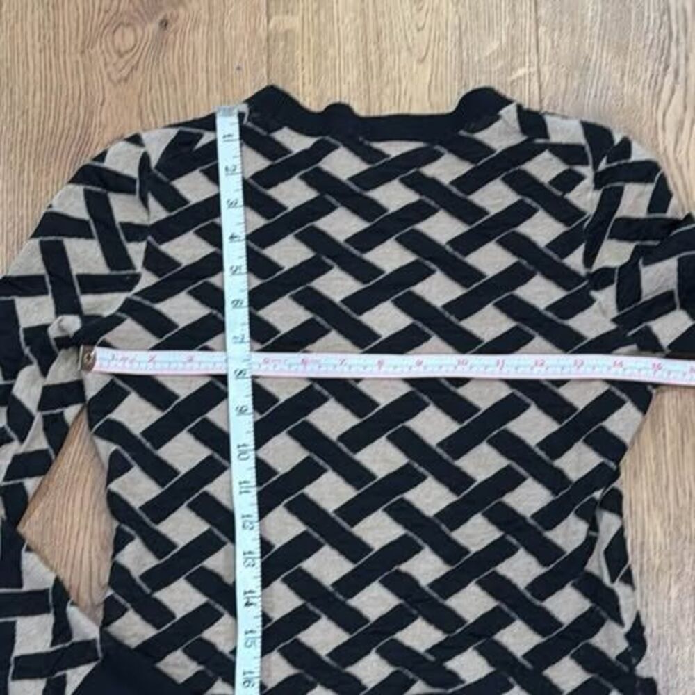 Womens BOSS Hugo Boss Fadenia Black Beige Lattice Geometric Knit Merino Sweater - Picture 7 of 7